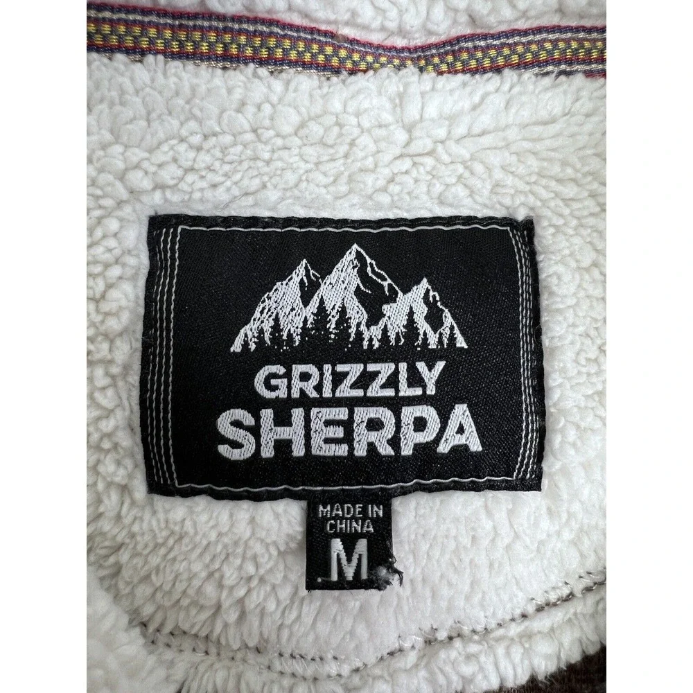Grizzly Sherpa Mens 1/4 Zip Pullover Sweater Jacket Sz M Beige White Long Sleeve